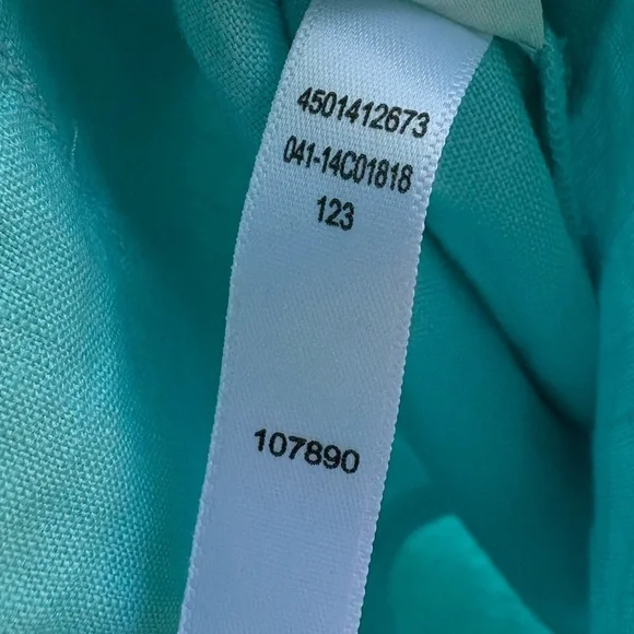 Chico’s Turquoise 100% Linen Wide Leg Flat Front Four Pocket Pants Size Large - Picture 9 of 10